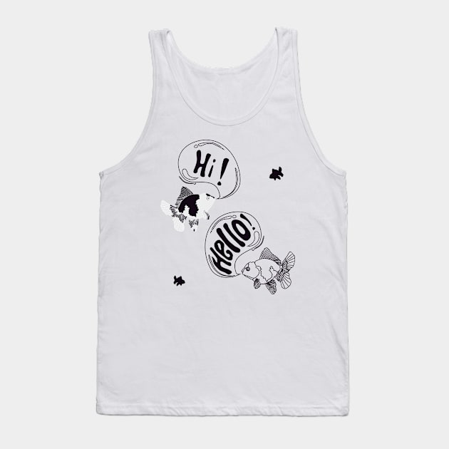 monochrome illustration of two-colored goldfish greeting each other Tank Top by bloomroge